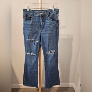 Express Blue Distressed High Rise Flare Jeans, 10R